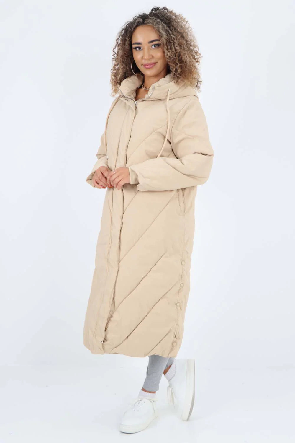 Italian Quilted Hooded Long Jacket Coat