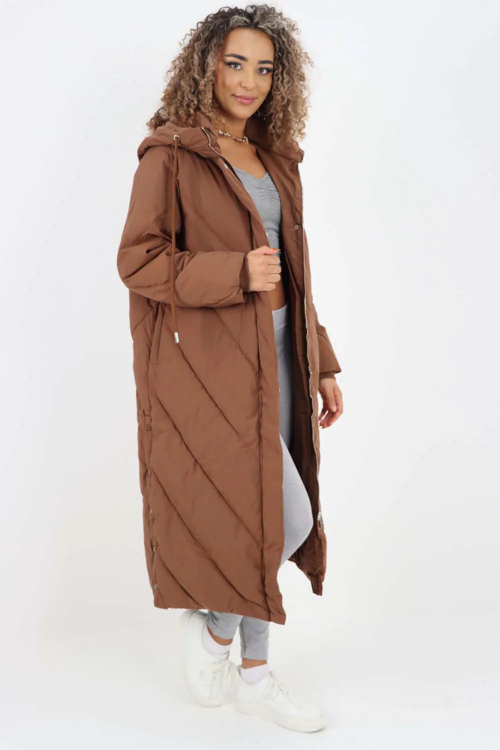 Italian Quilted Hooded Long Jacket Coat