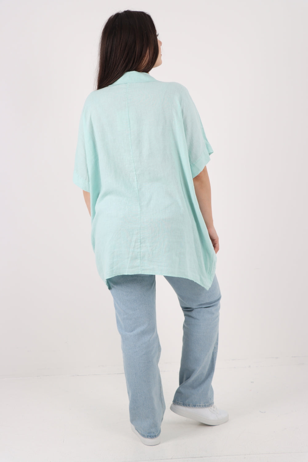 ITALIAN MESH NET POCKET COLLARED NECK LINEN TUNIC TOP