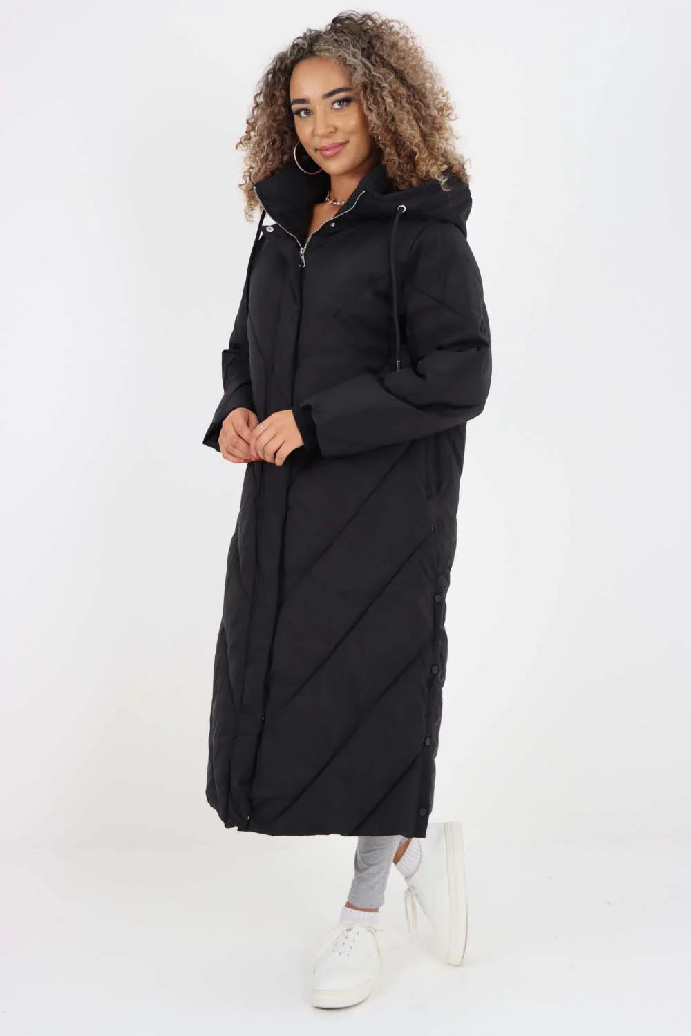 Italian Quilted Hooded Long Jacket Coat