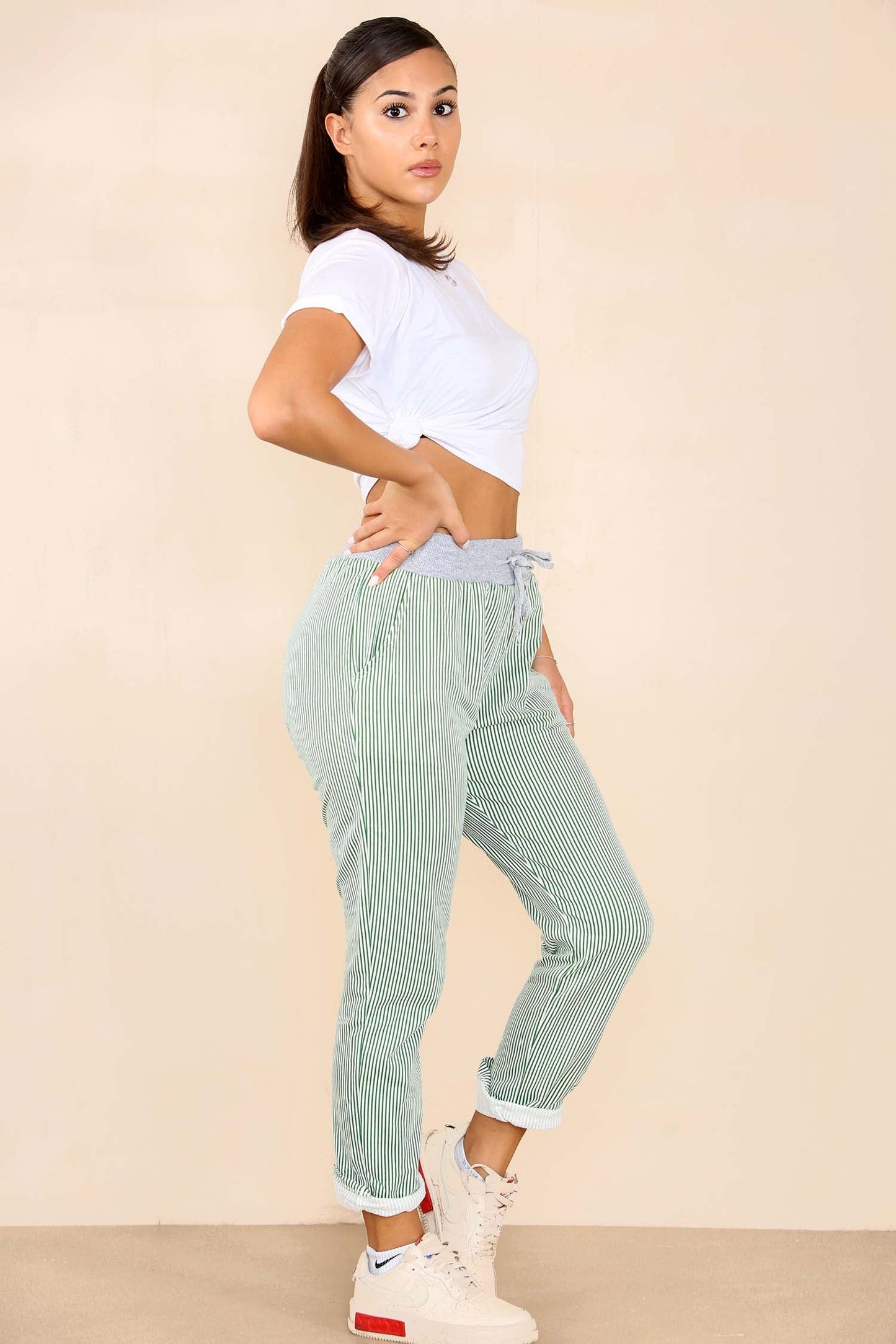 Italian Thin Stripes Print Drawstring Cotton Joggers