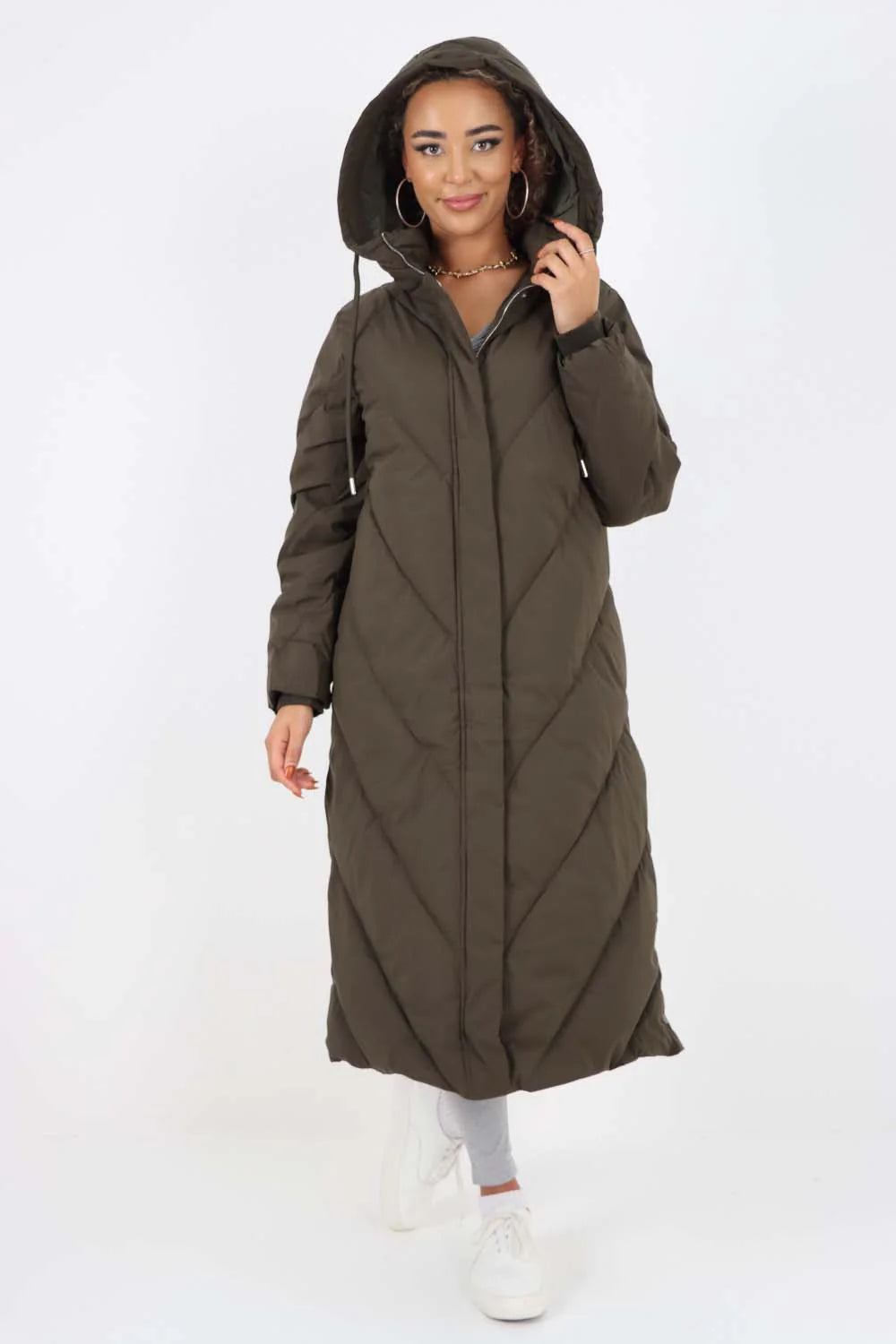 Italian Quilted Hooded Long Jacket Coat
