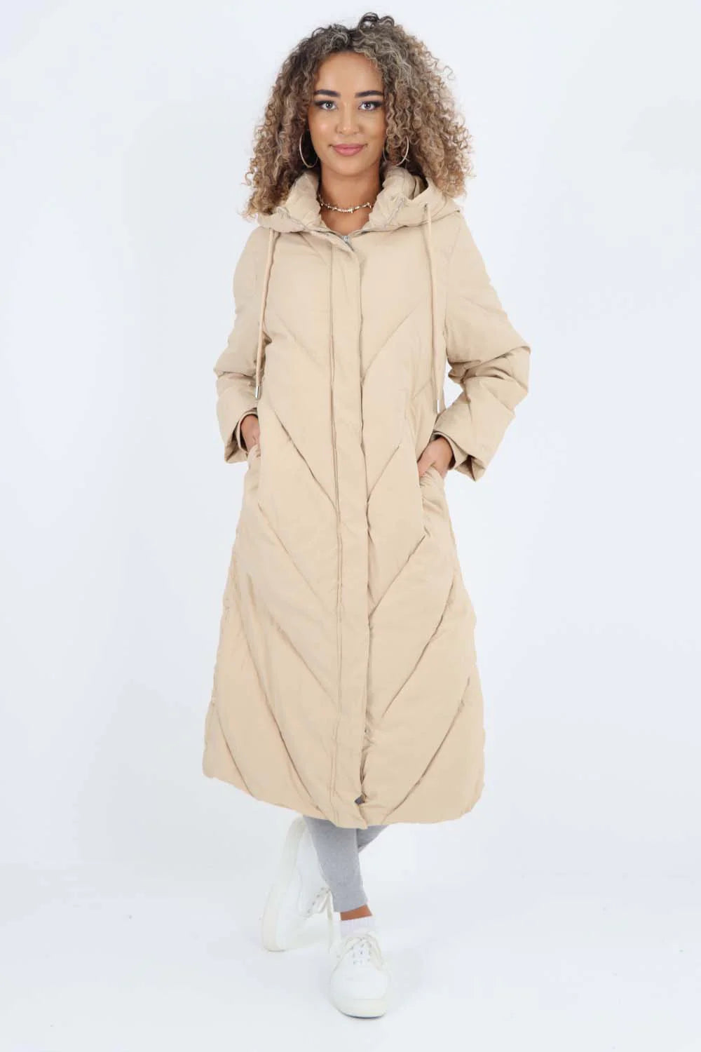 Italian Quilted Hooded Long Jacket Coat