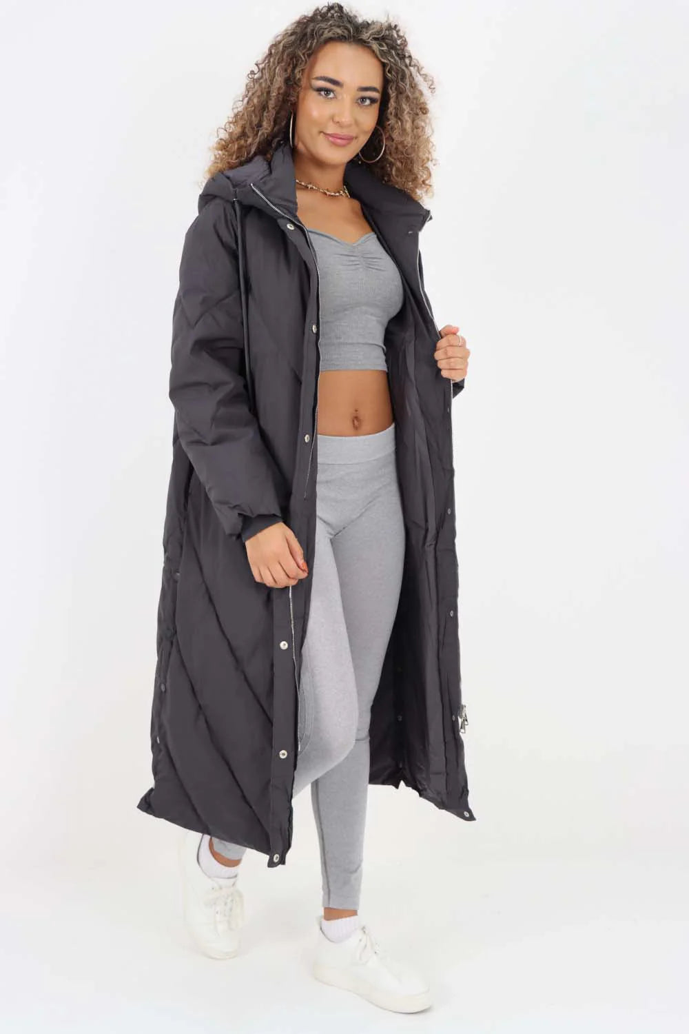 Italian Quilted Hooded Long Jacket Coat