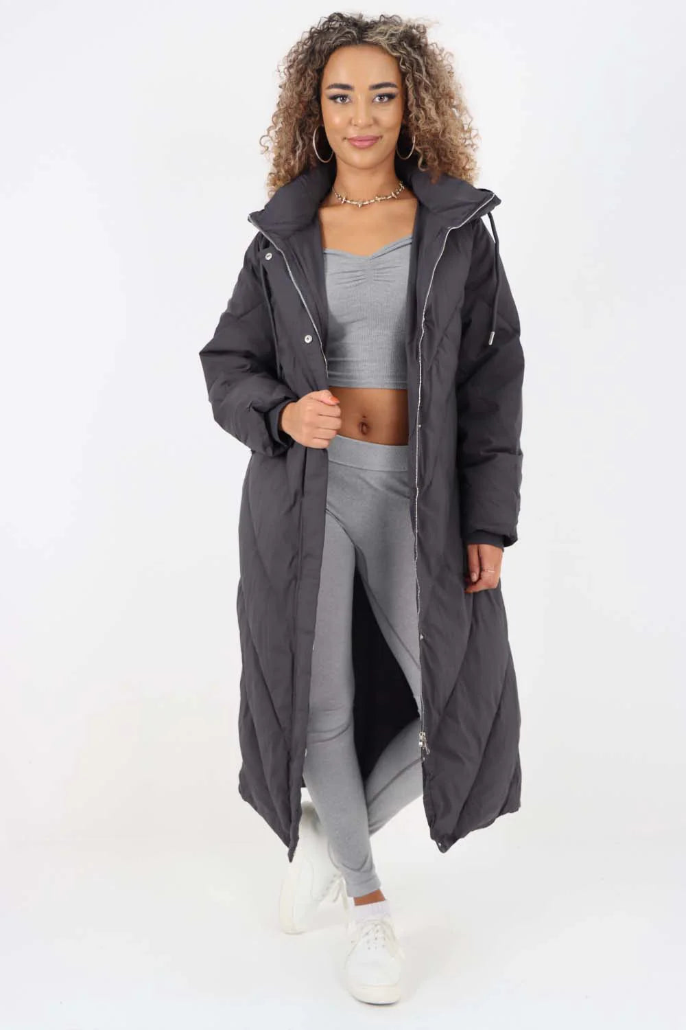 Italian Quilted Hooded Long Jacket Coat