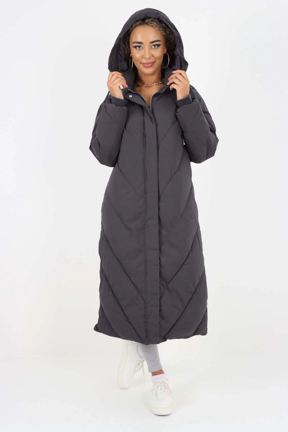 Italian Quilted Hooded Long Jacket Coat