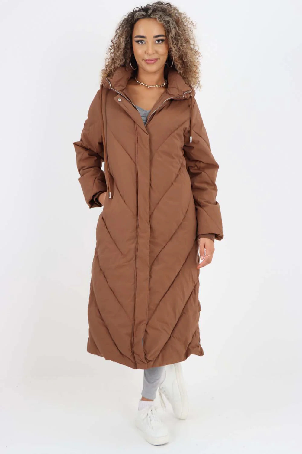 Italian Quilted Hooded Long Jacket Coat