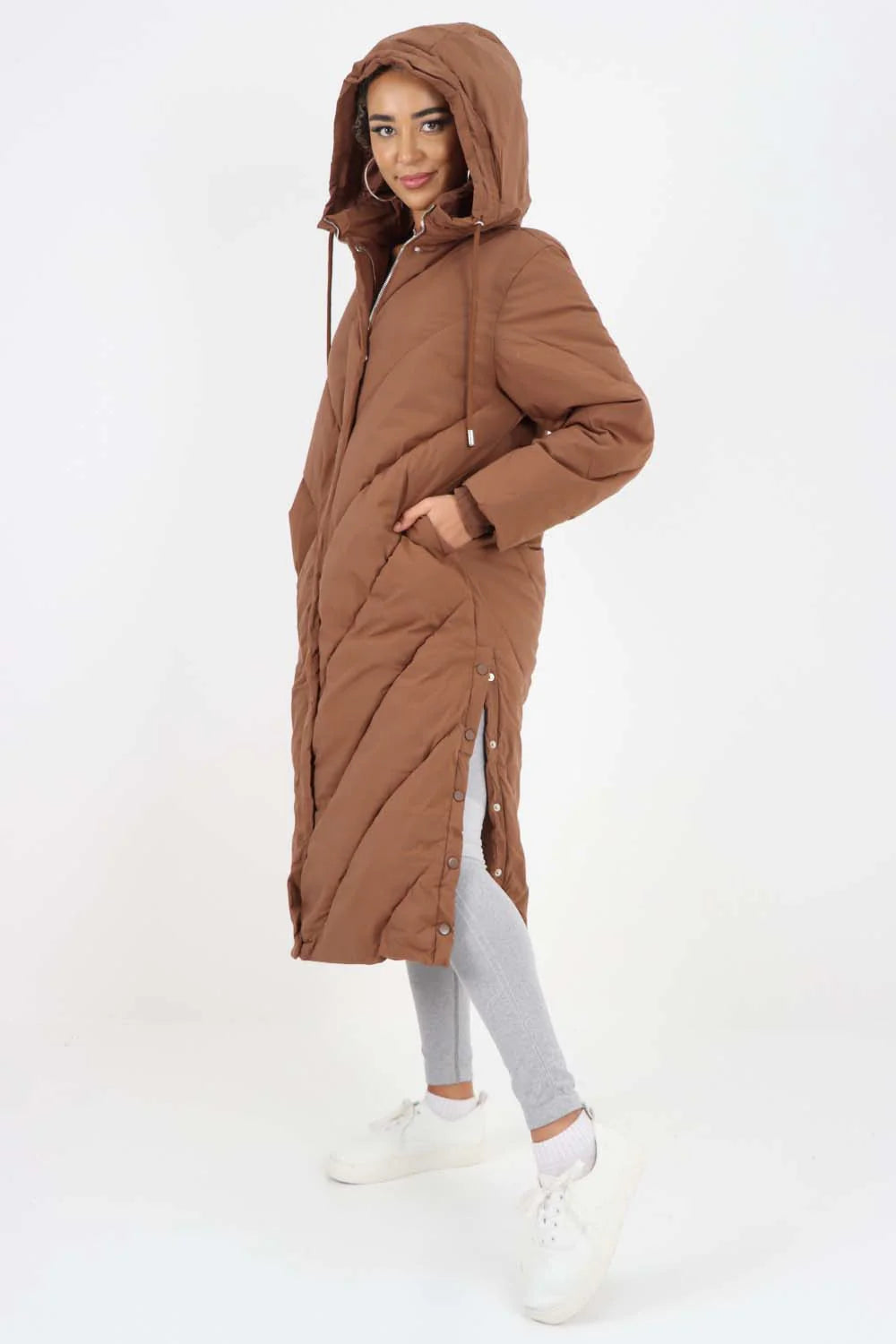 Italian Quilted Hooded Long Jacket Coat