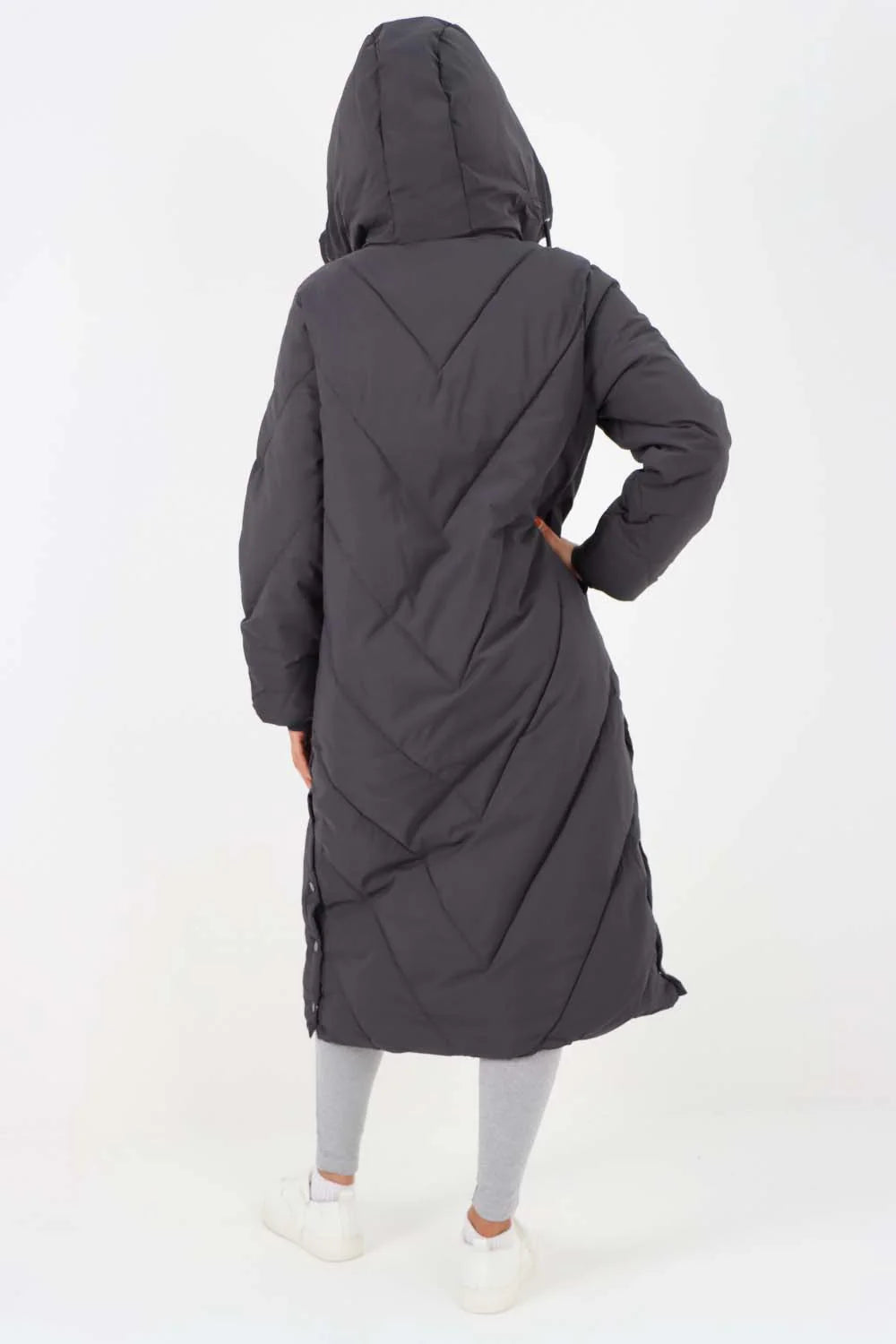 Italian Quilted Hooded Long Jacket Coat