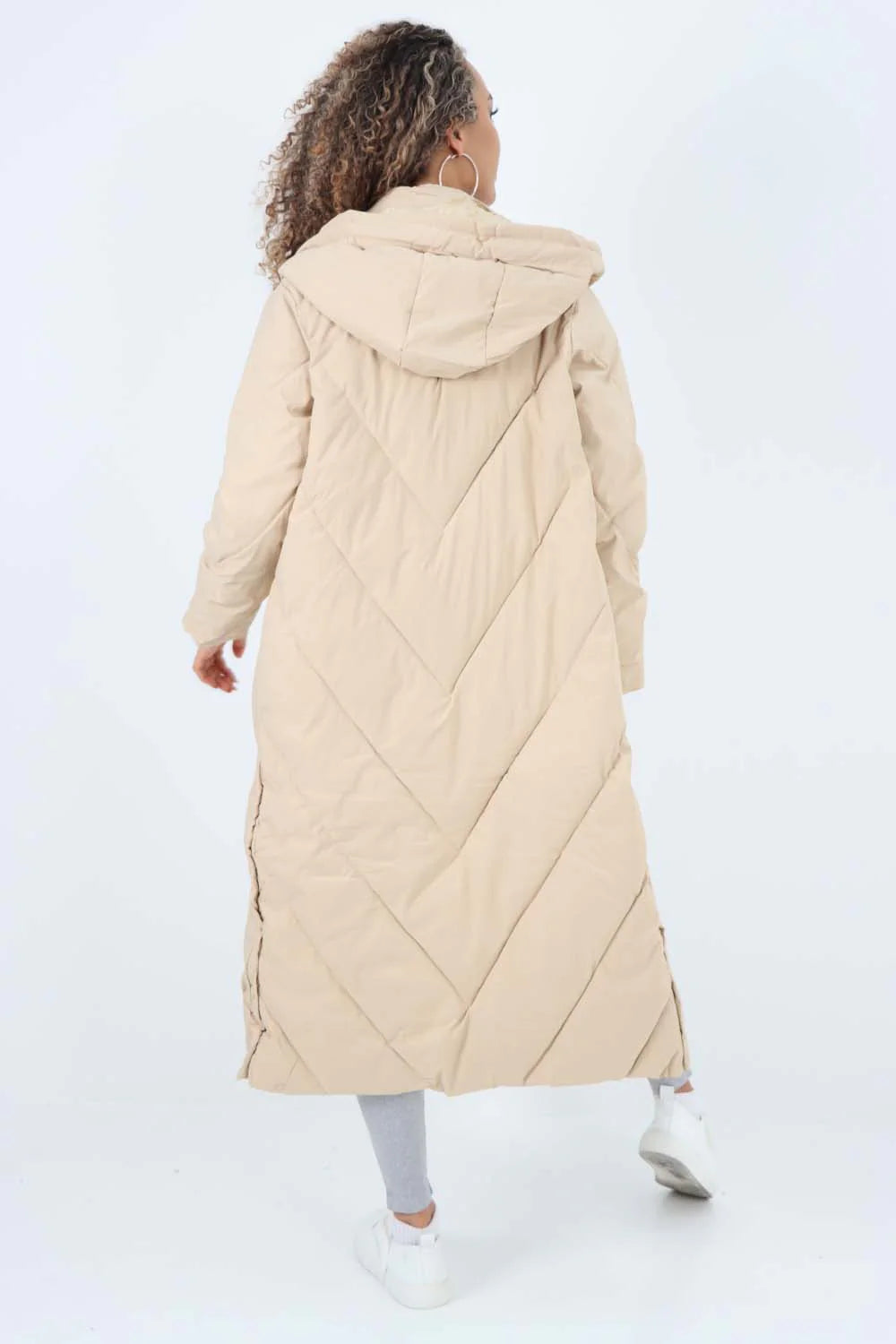 Italian Quilted Hooded Long Jacket Coat