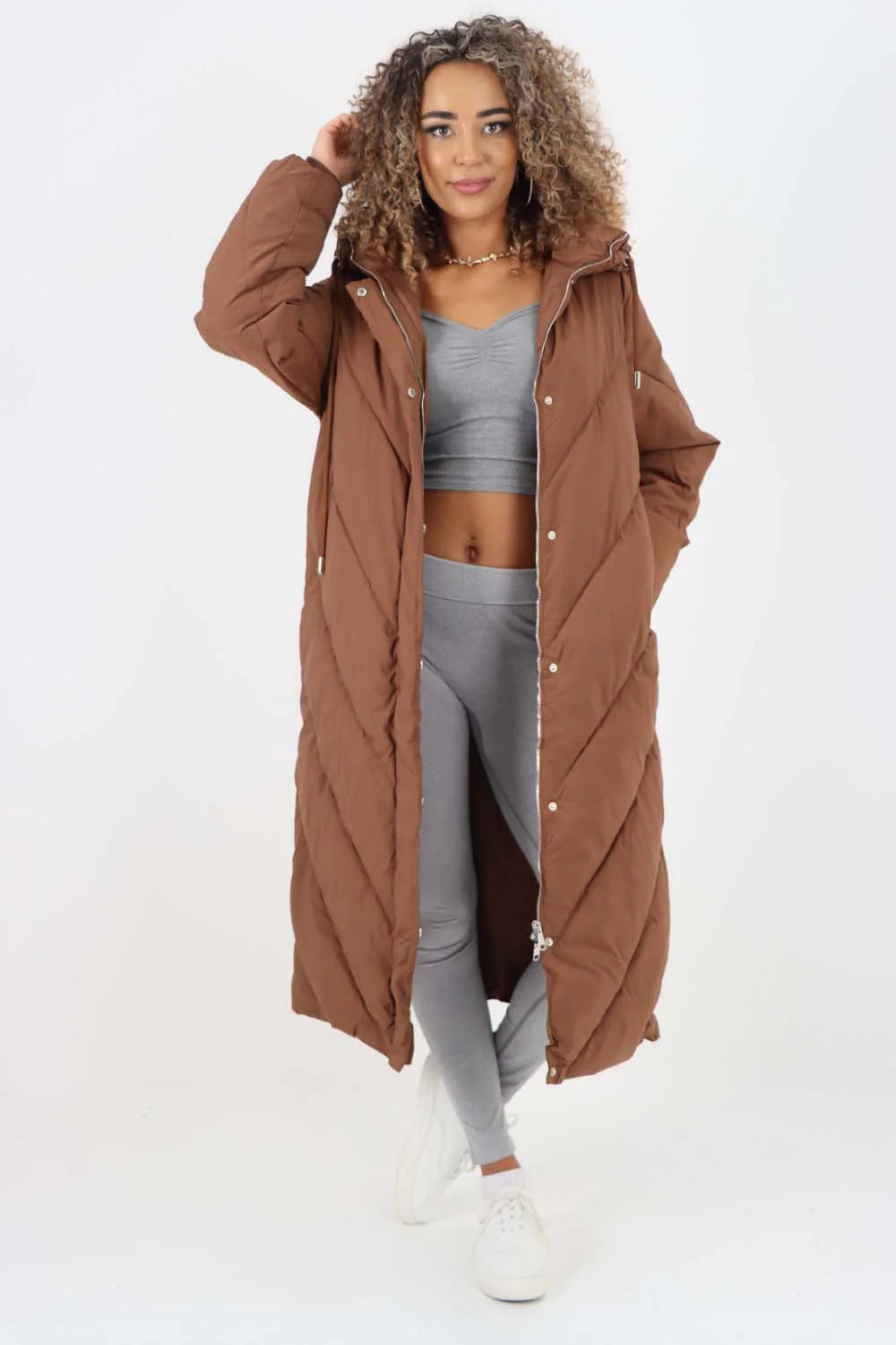 Italian Quilted Hooded Long Jacket Coat