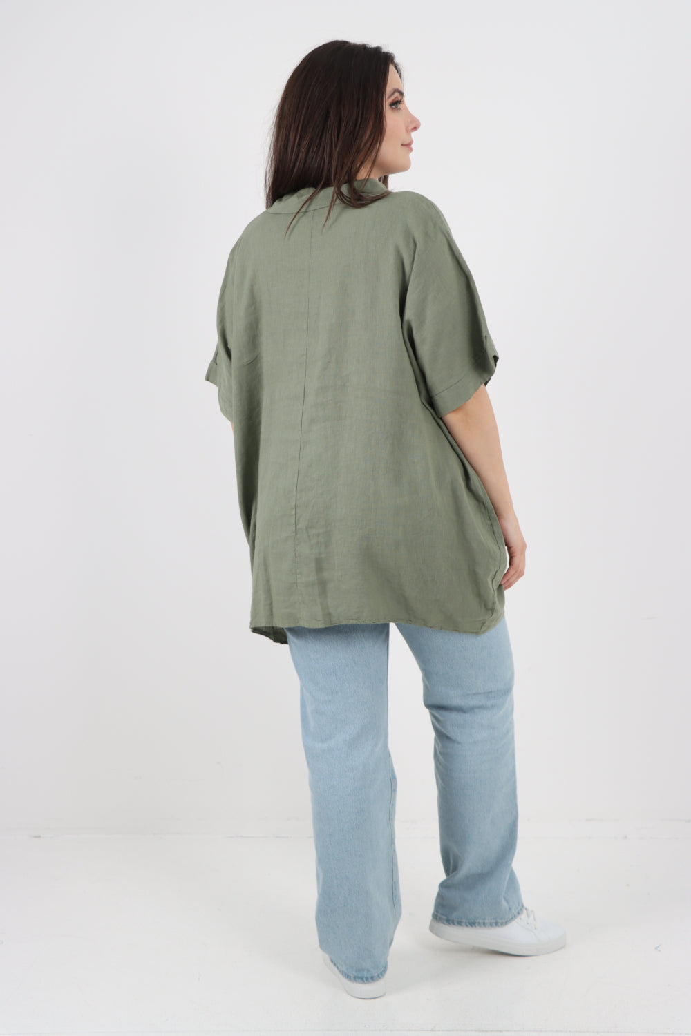 ITALIAN MESH NET POCKET COLLARED NECK LINEN TUNIC TOP