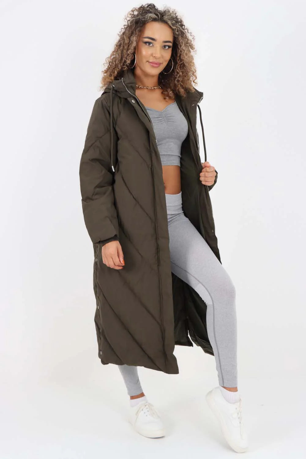 Italian Quilted Hooded Long Jacket Coat