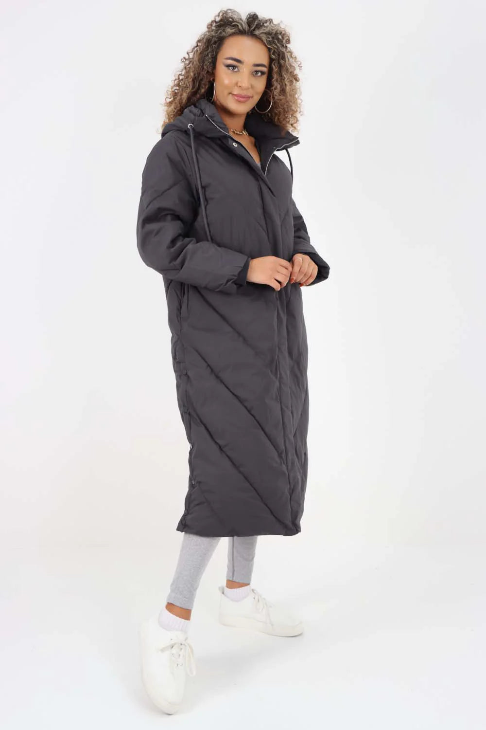 Italian Quilted Hooded Long Jacket Coat