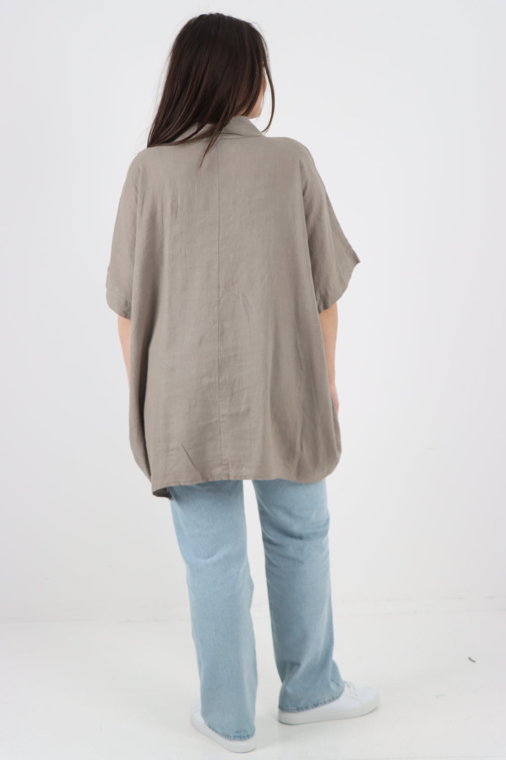 ITALIAN MESH NET POCKET COLLARED NECK LINEN TUNIC TOP