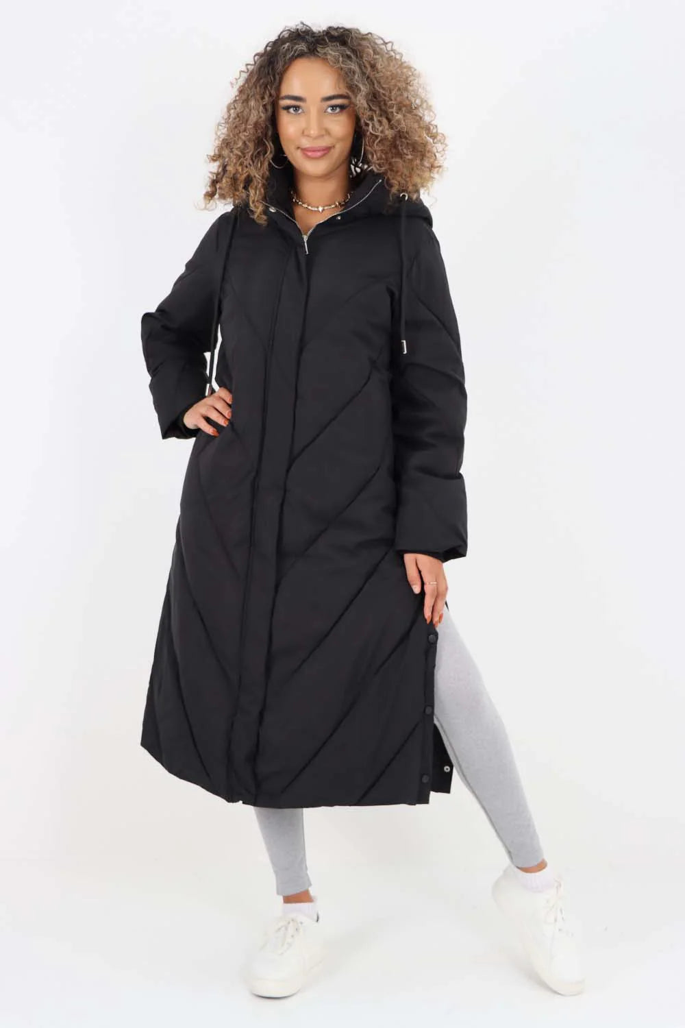 Italian Quilted Hooded Long Jacket Coat