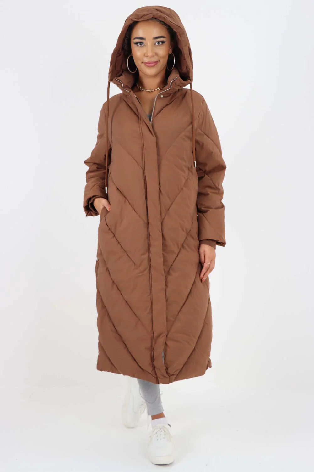 Italian Quilted Hooded Long Jacket Coat