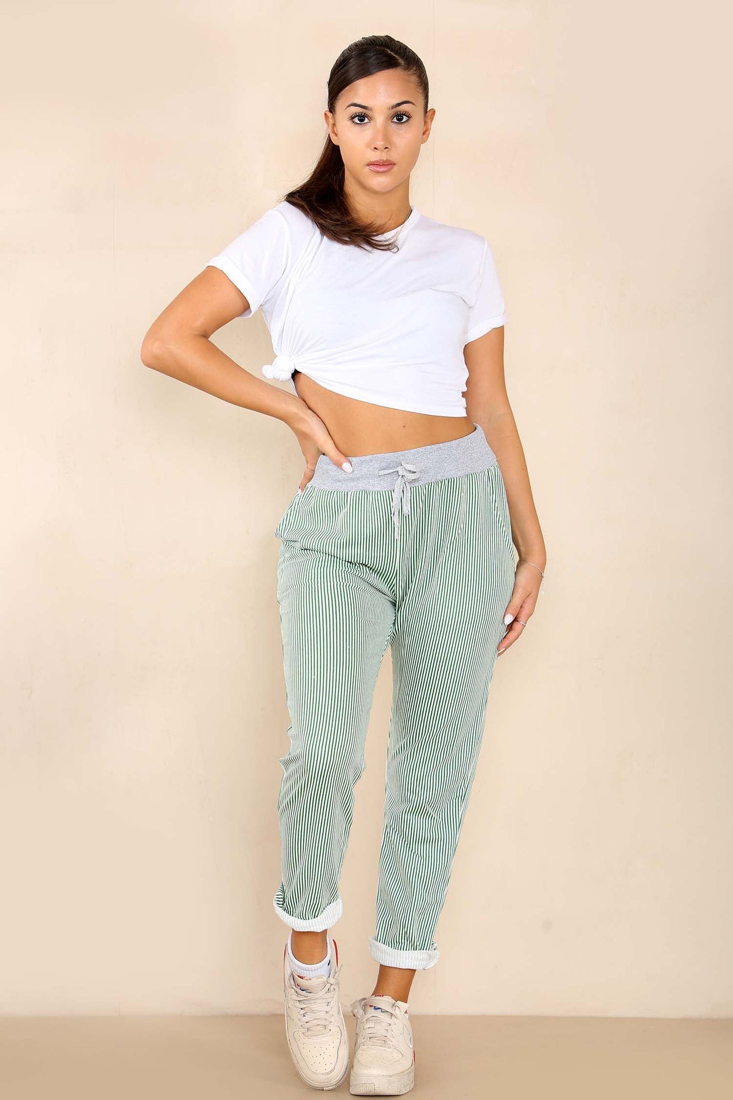 Italian Thin Stripes Print Drawstring Cotton Joggers