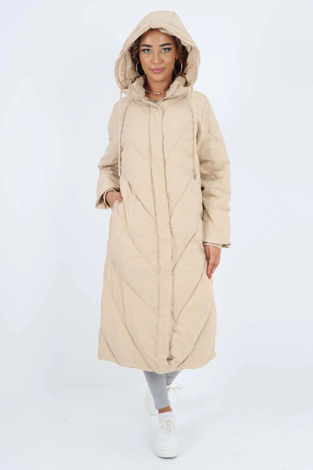 Italian Quilted Hooded Long Jacket Coat