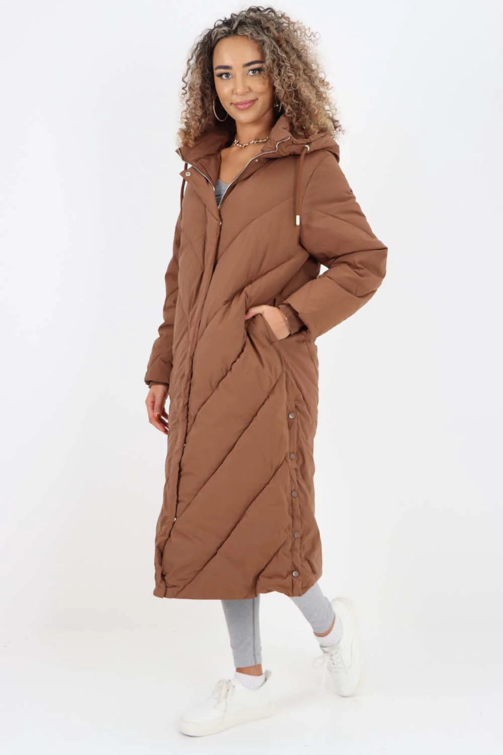 Italian Quilted Hooded Long Jacket Coat