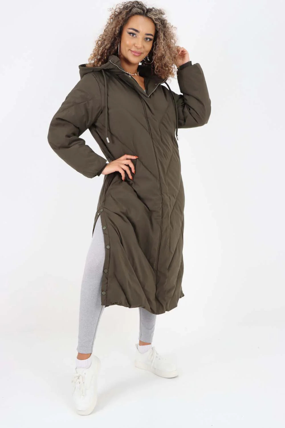 Italian Quilted Hooded Long Jacket Coat