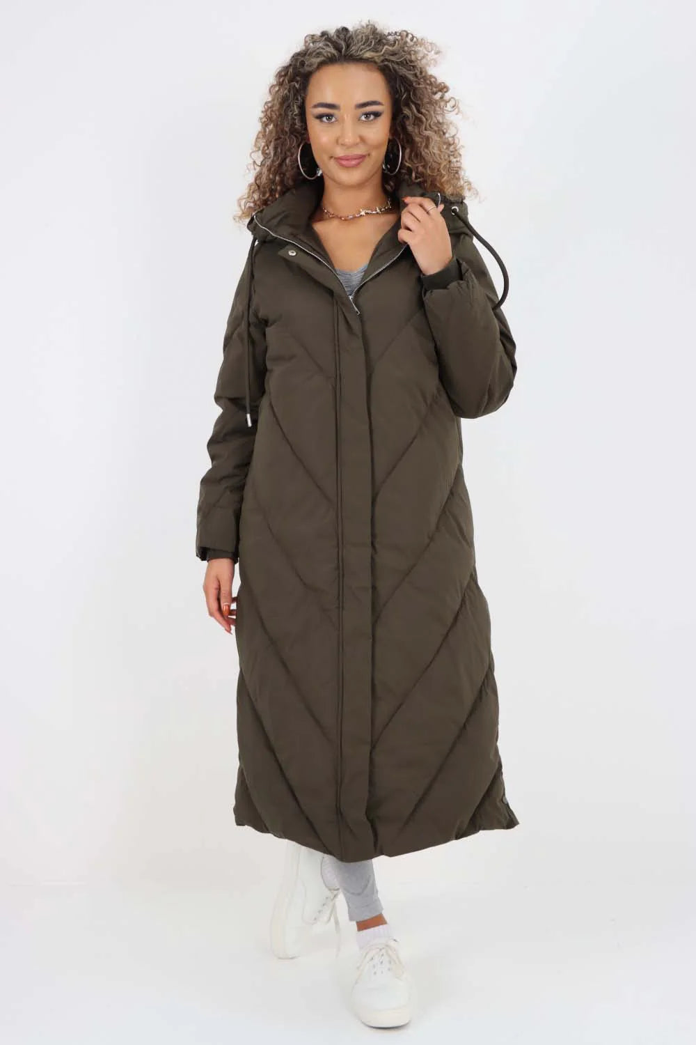 Italian Quilted Hooded Long Jacket Coat