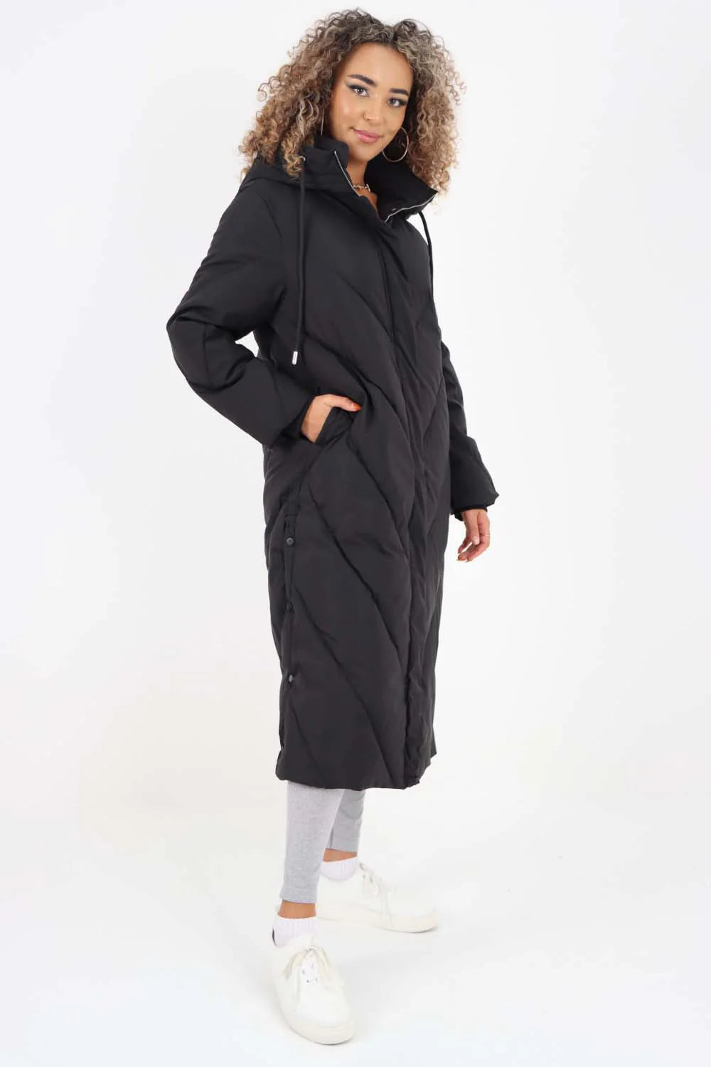 Italian Quilted Hooded Long Jacket Coat