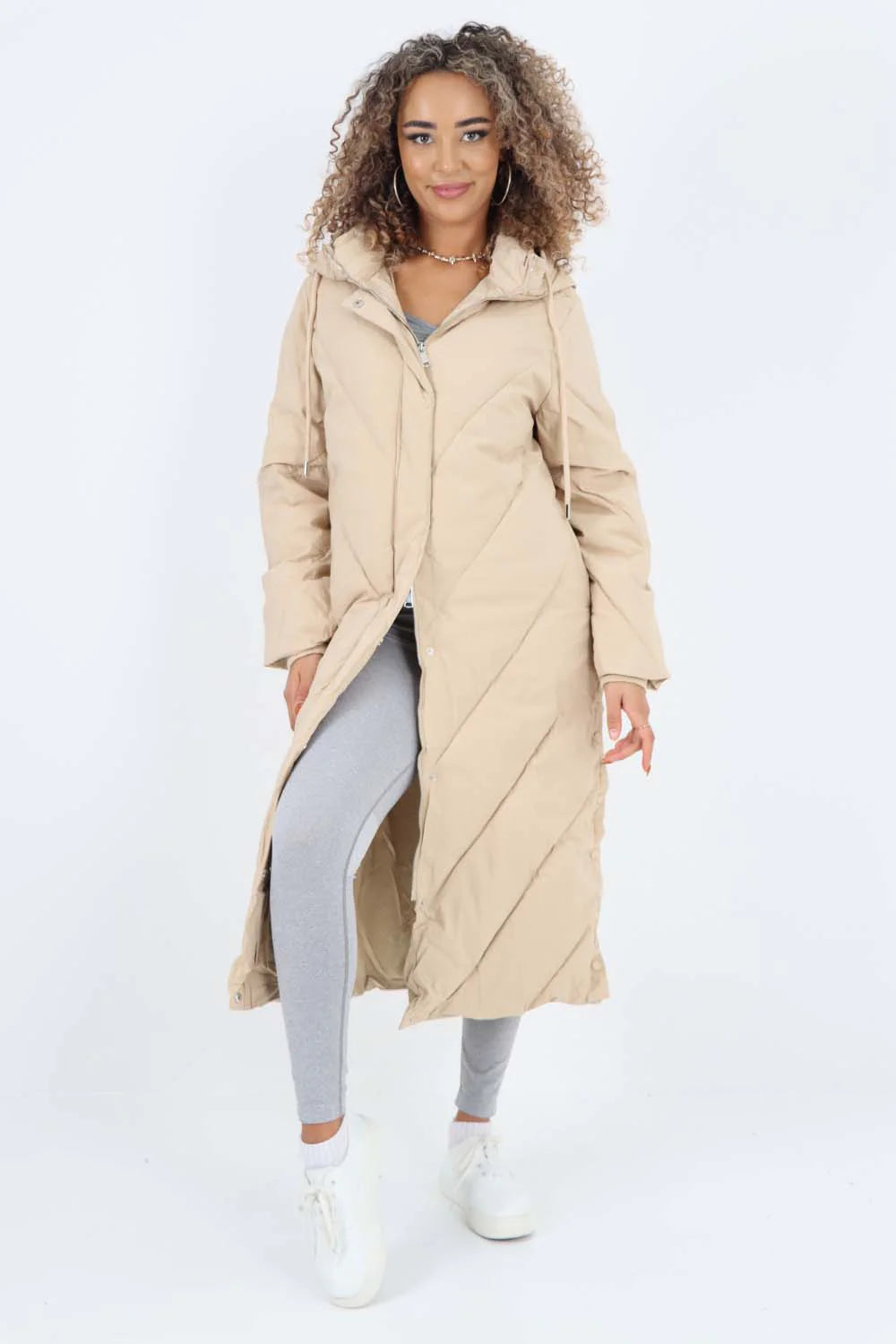 Italian Quilted Hooded Long Jacket Coat