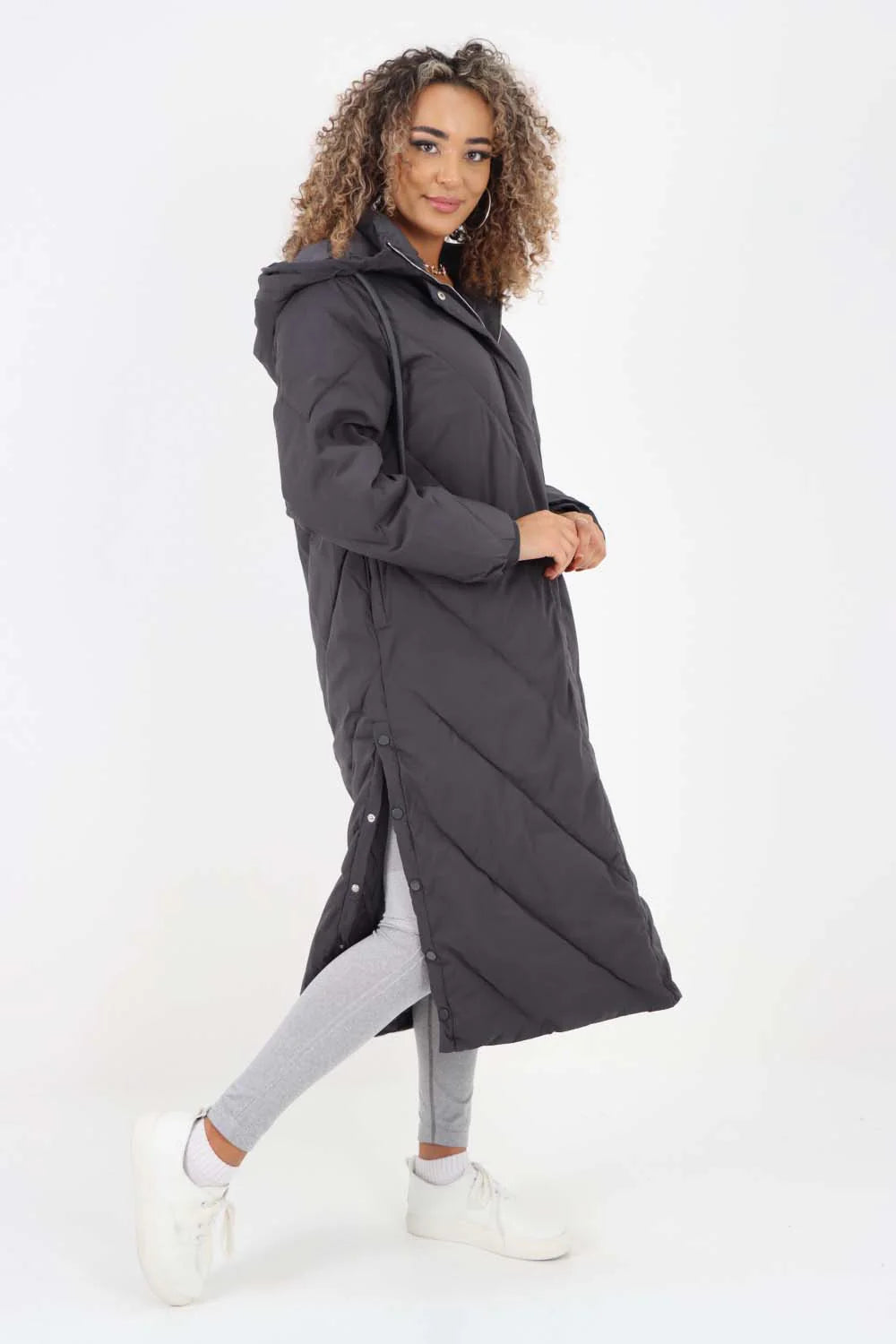 Italian Quilted Hooded Long Jacket Coat