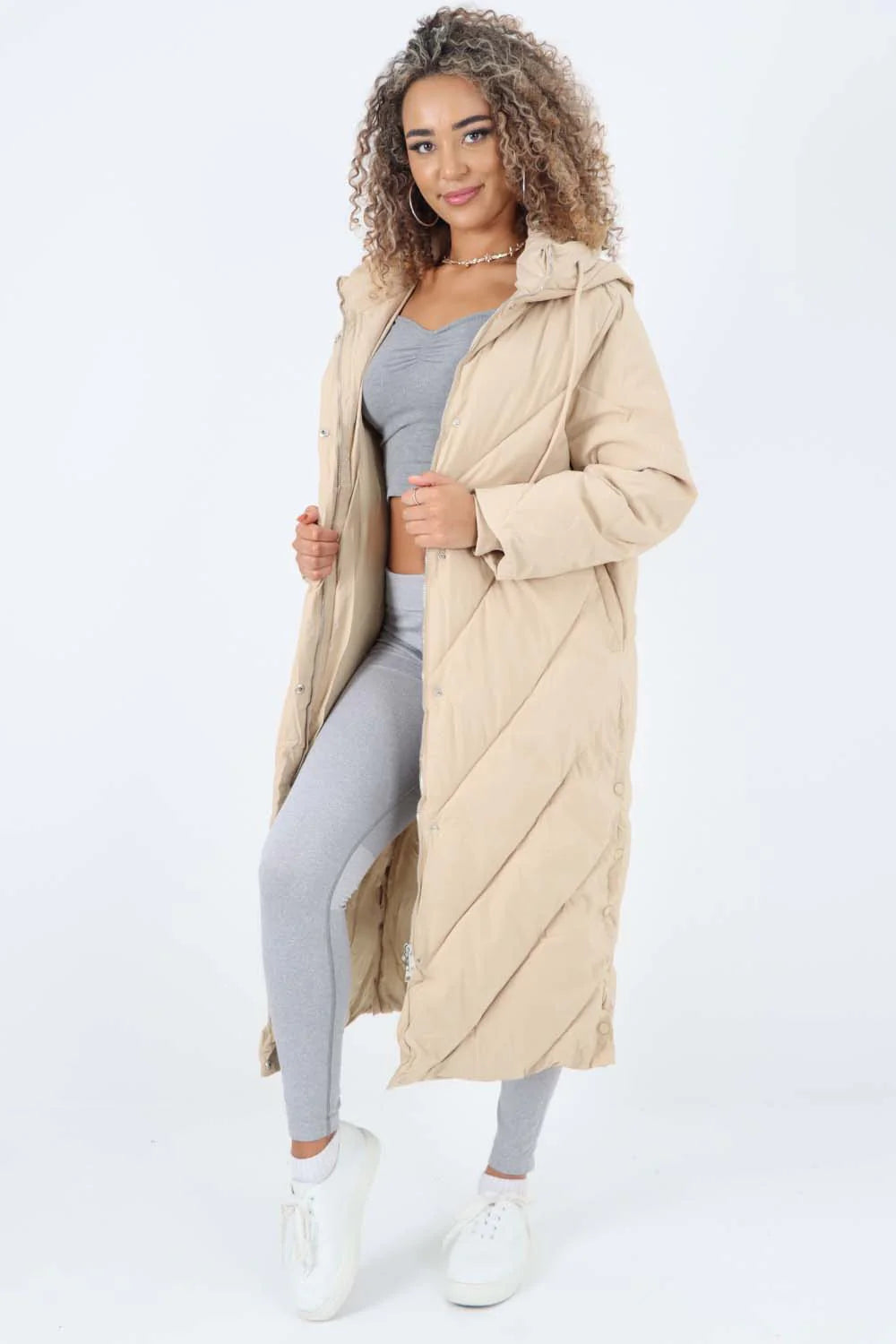 Italian Quilted Hooded Long Jacket Coat