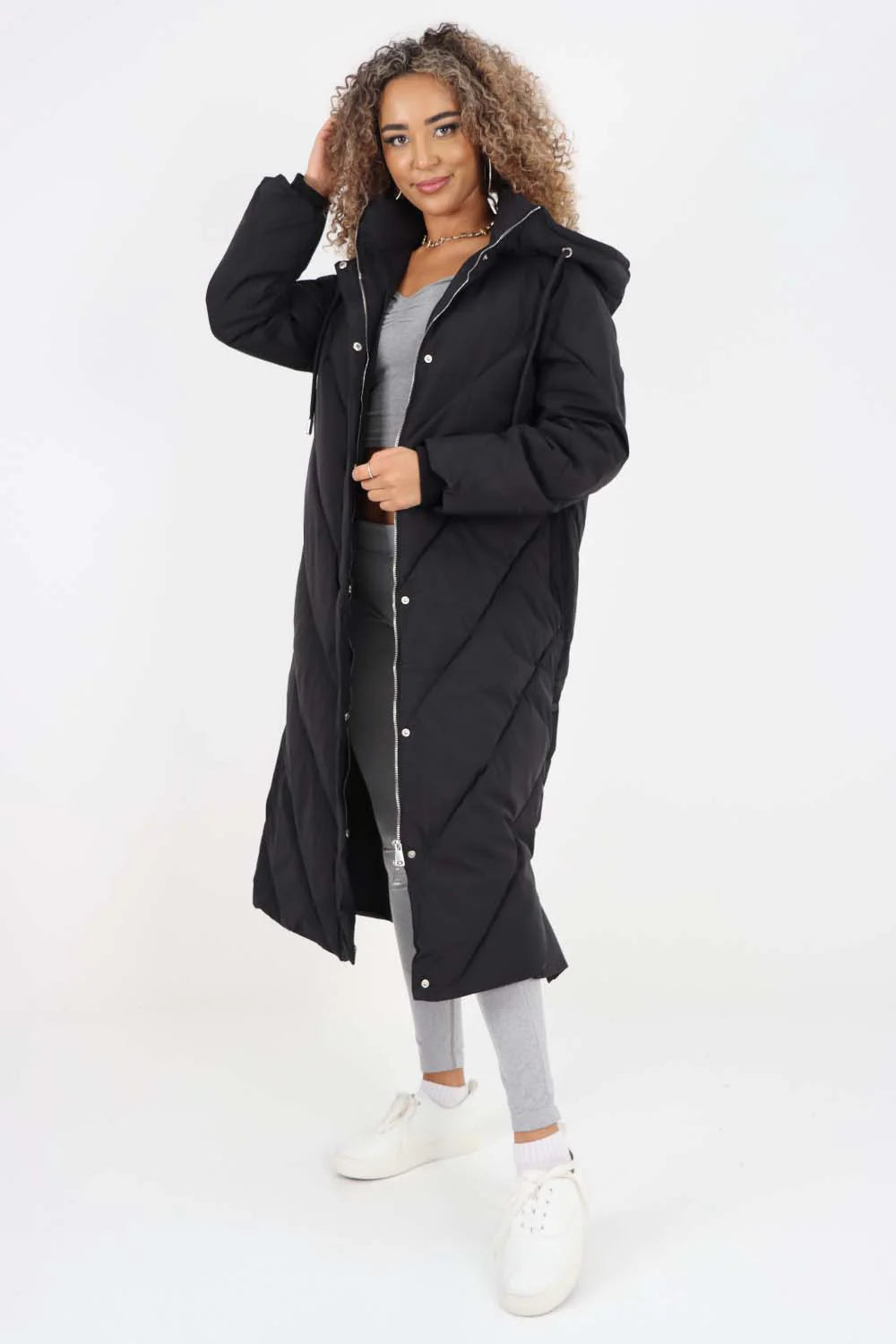Italian Quilted Hooded Long Jacket Coat