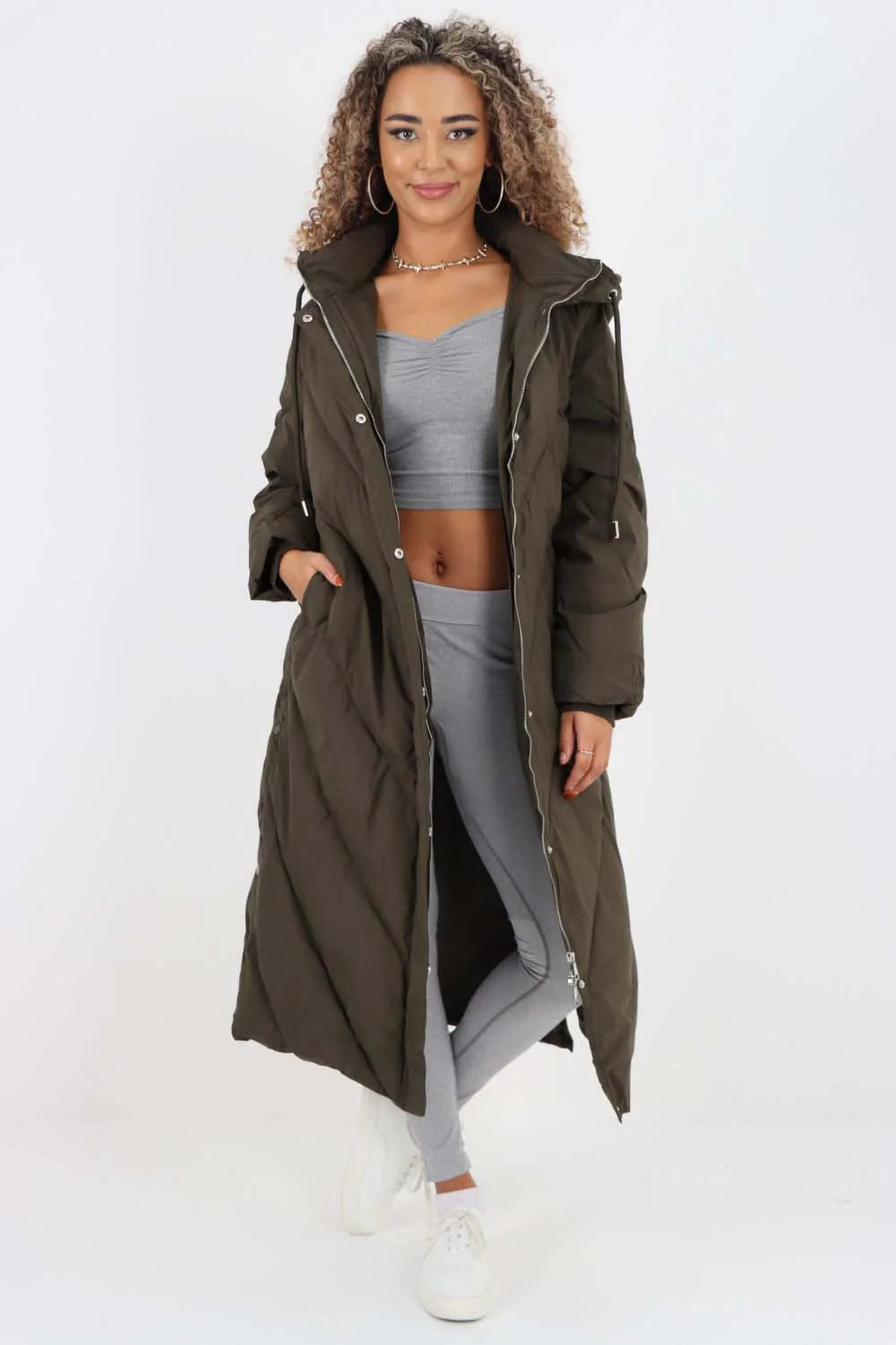 Italian Quilted Hooded Long Jacket Coat