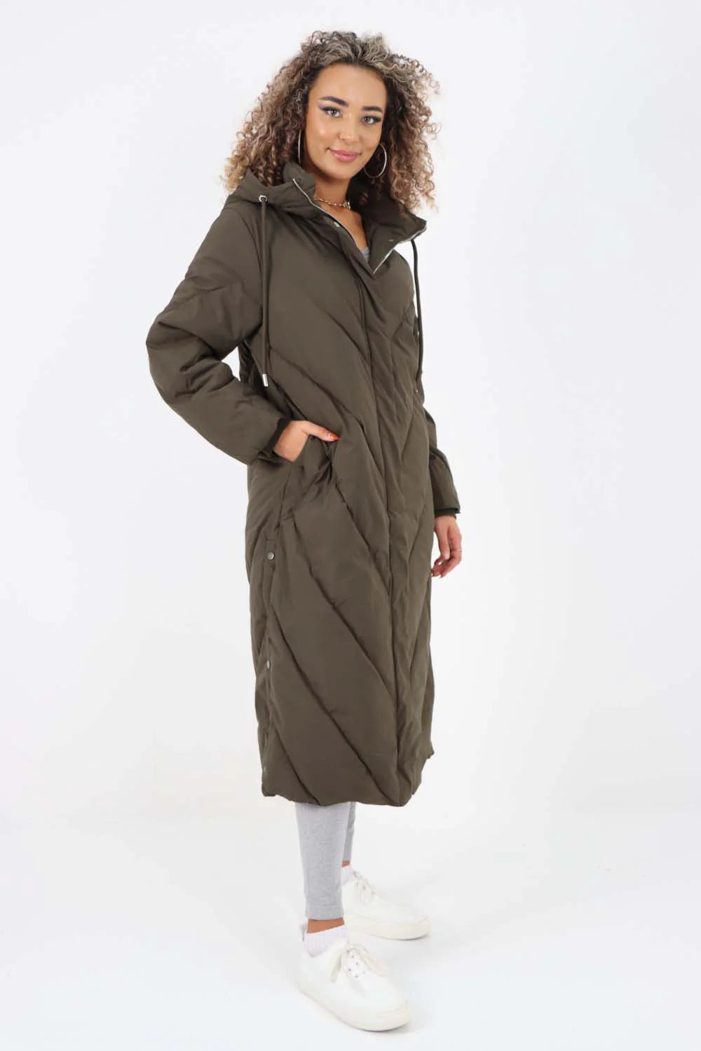 Italian Quilted Hooded Long Jacket Coat