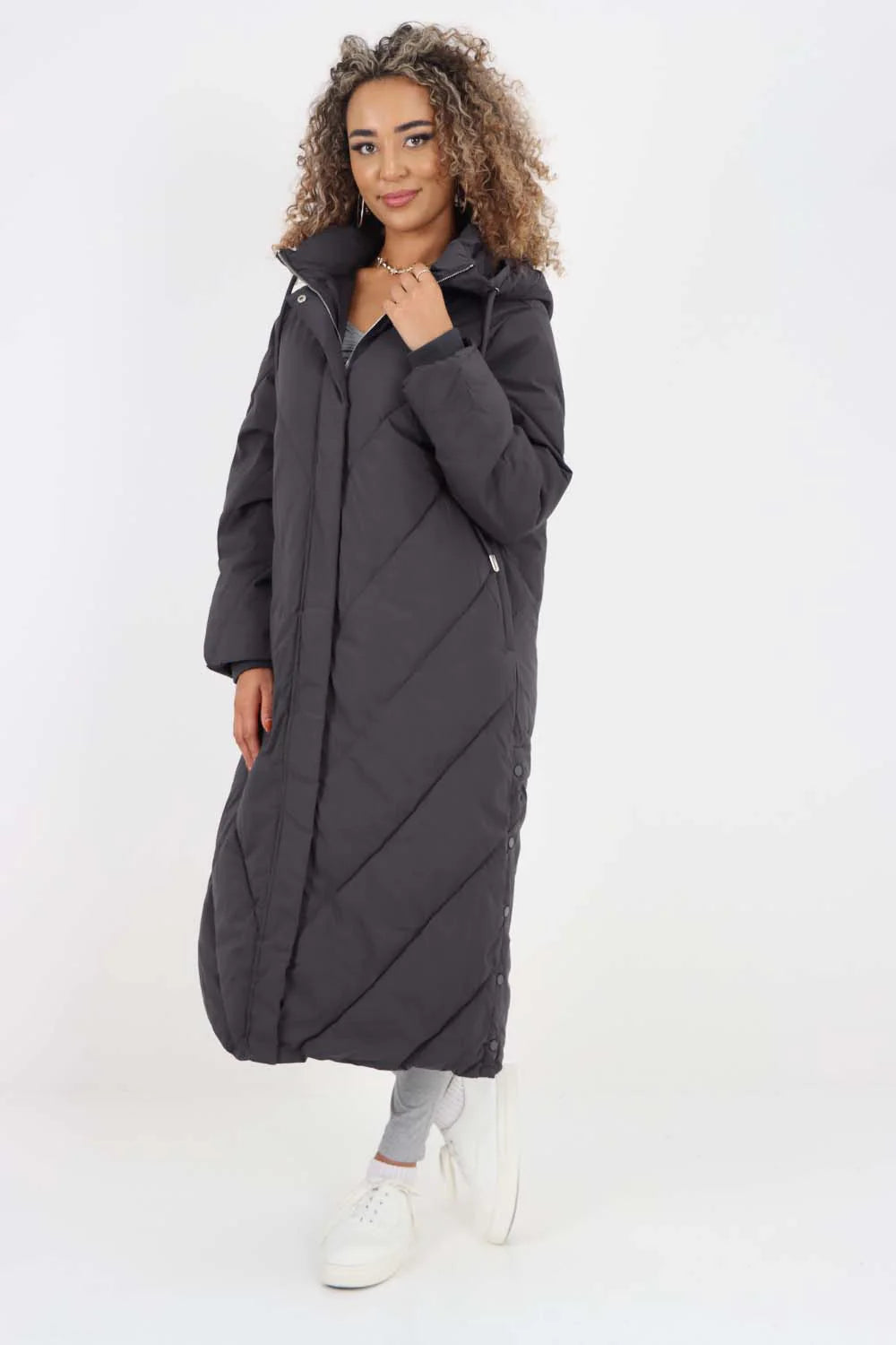 Italian Quilted Hooded Long Jacket Coat