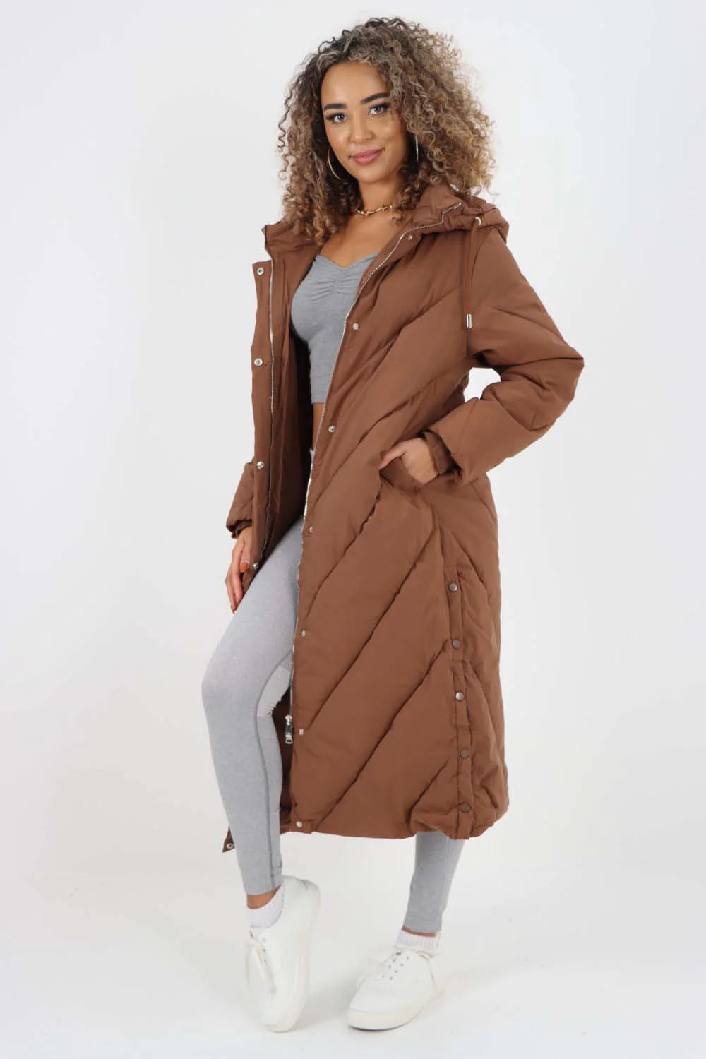 Italian Quilted Hooded Long Jacket Coat