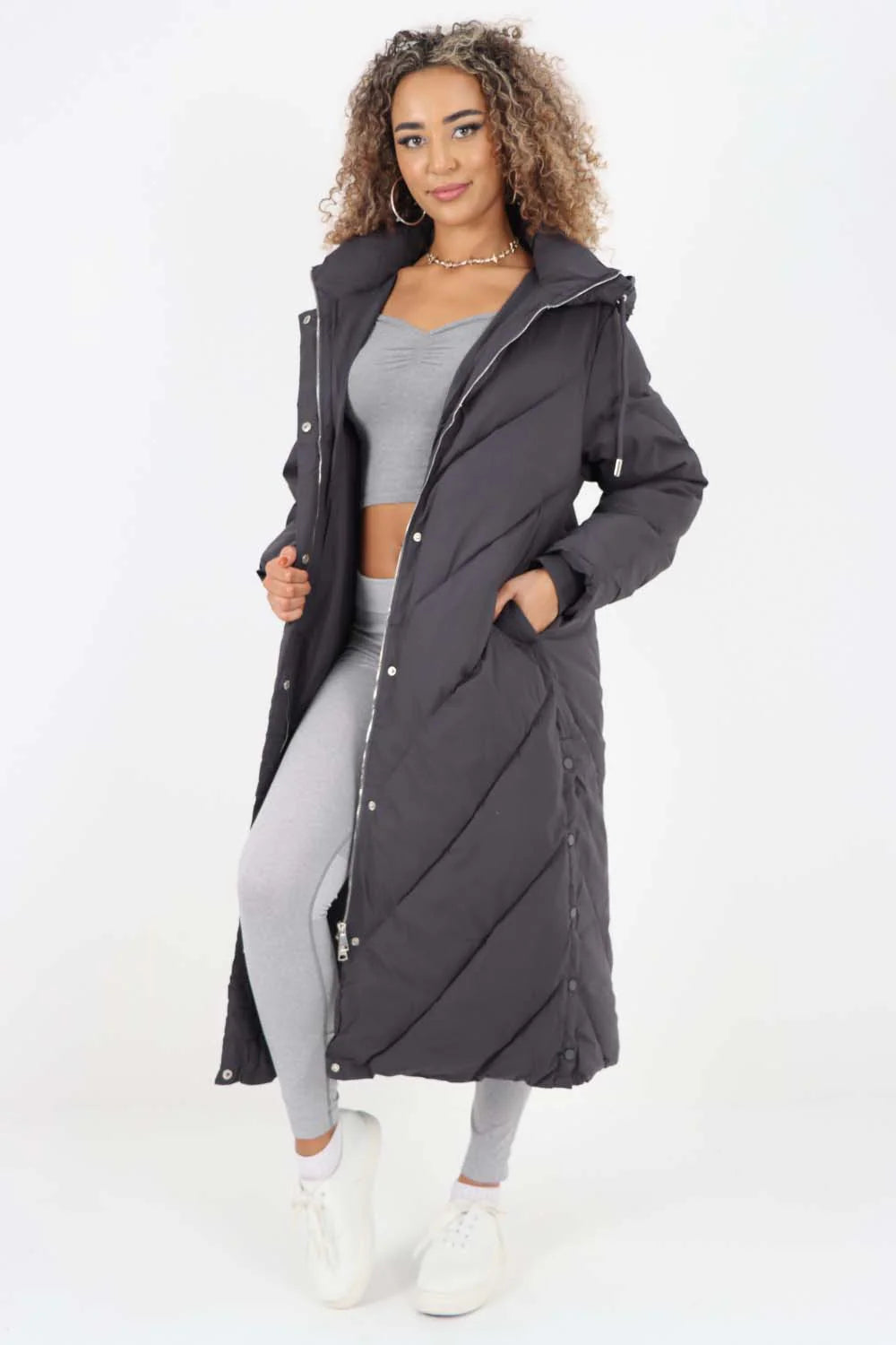 Italian Quilted Hooded Long Jacket Coat