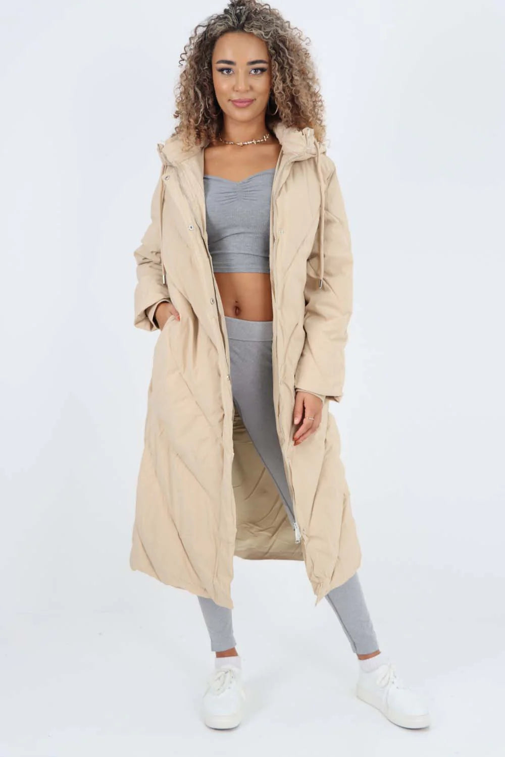 Italian Quilted Hooded Long Jacket Coat