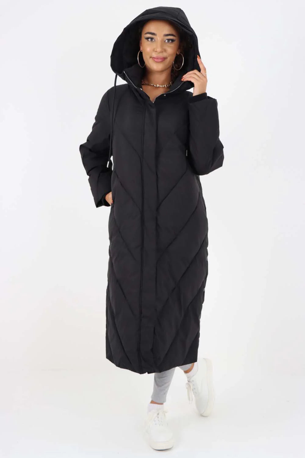 Italian Quilted Hooded Long Jacket Coat