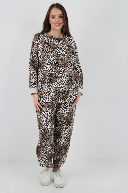 Italian Leopard Printed Hooded 2 piece Co-Ord Set