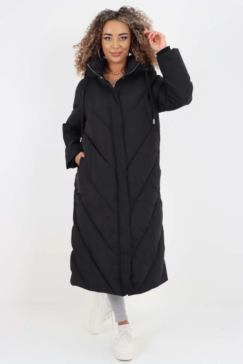 Italian Quilted Hooded Long Jacket Coat