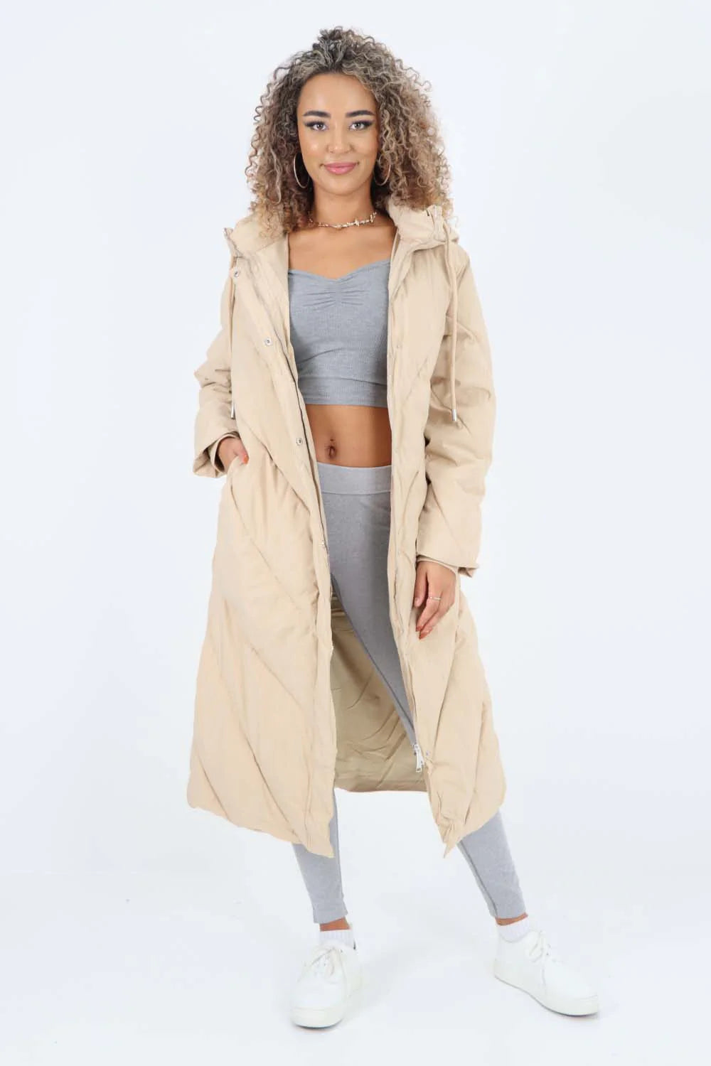 Italian Quilted Hooded Long Jacket Coat