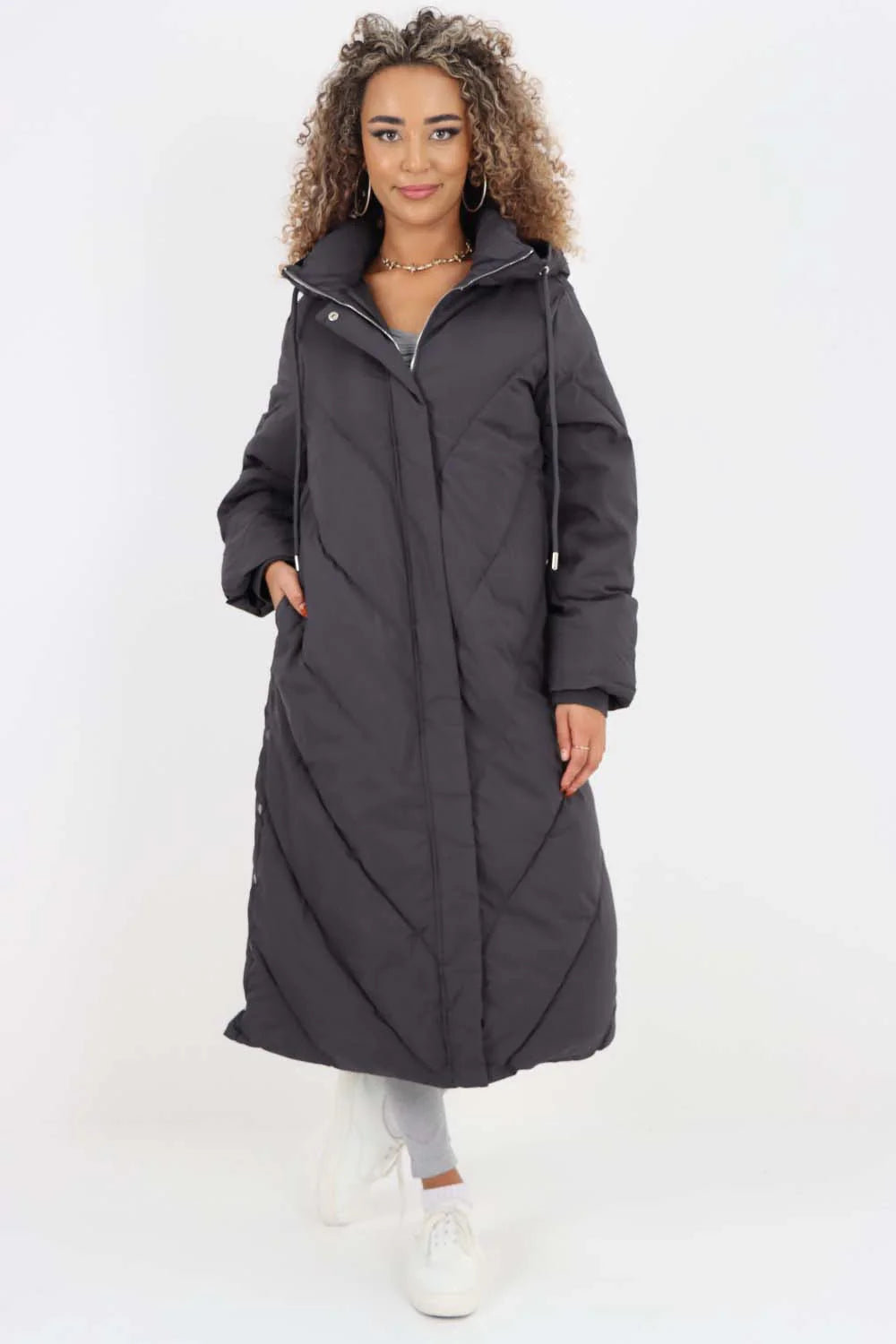Italian Quilted Hooded Long Jacket Coat
