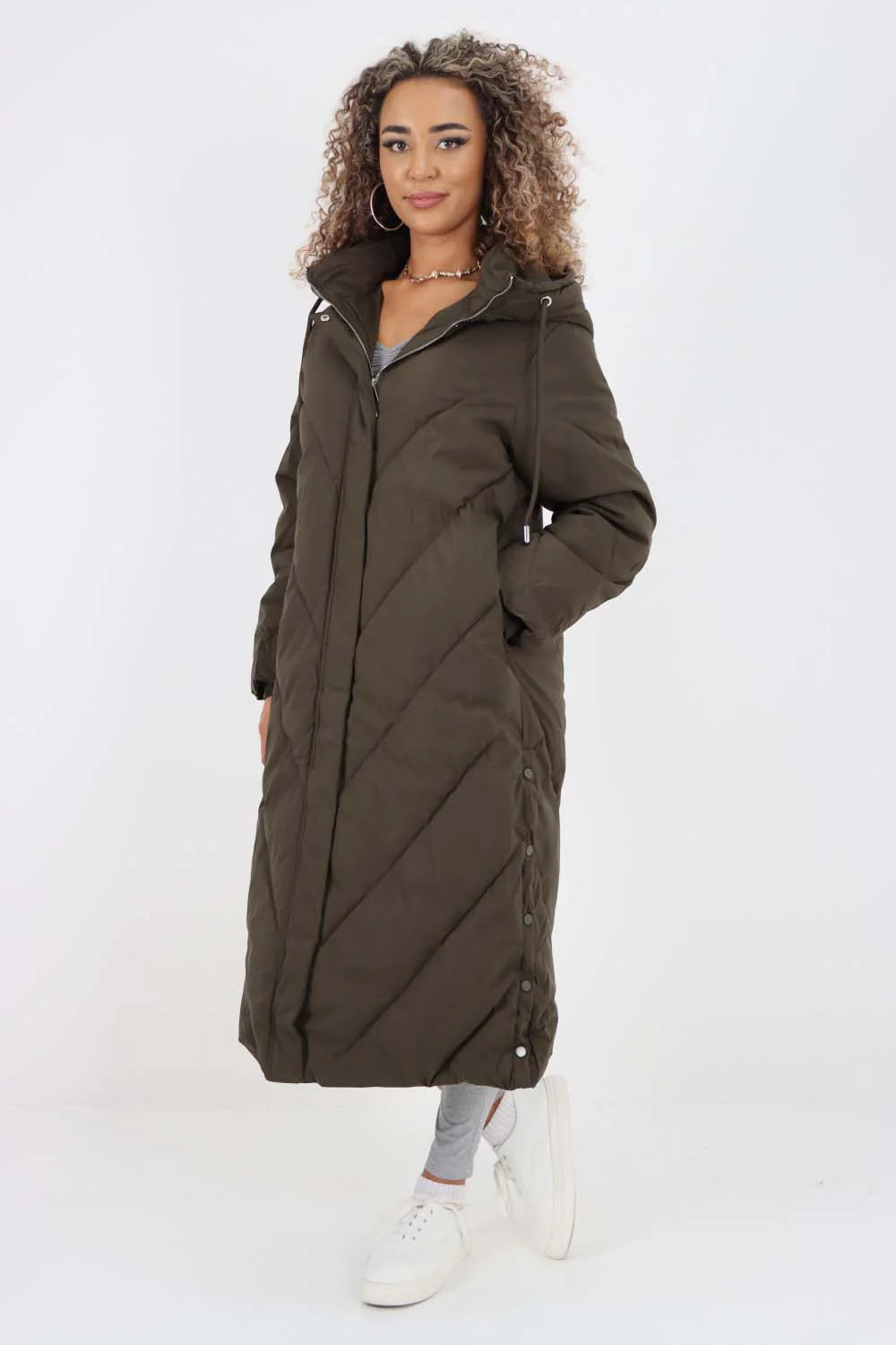 Italian Quilted Hooded Long Jacket Coat