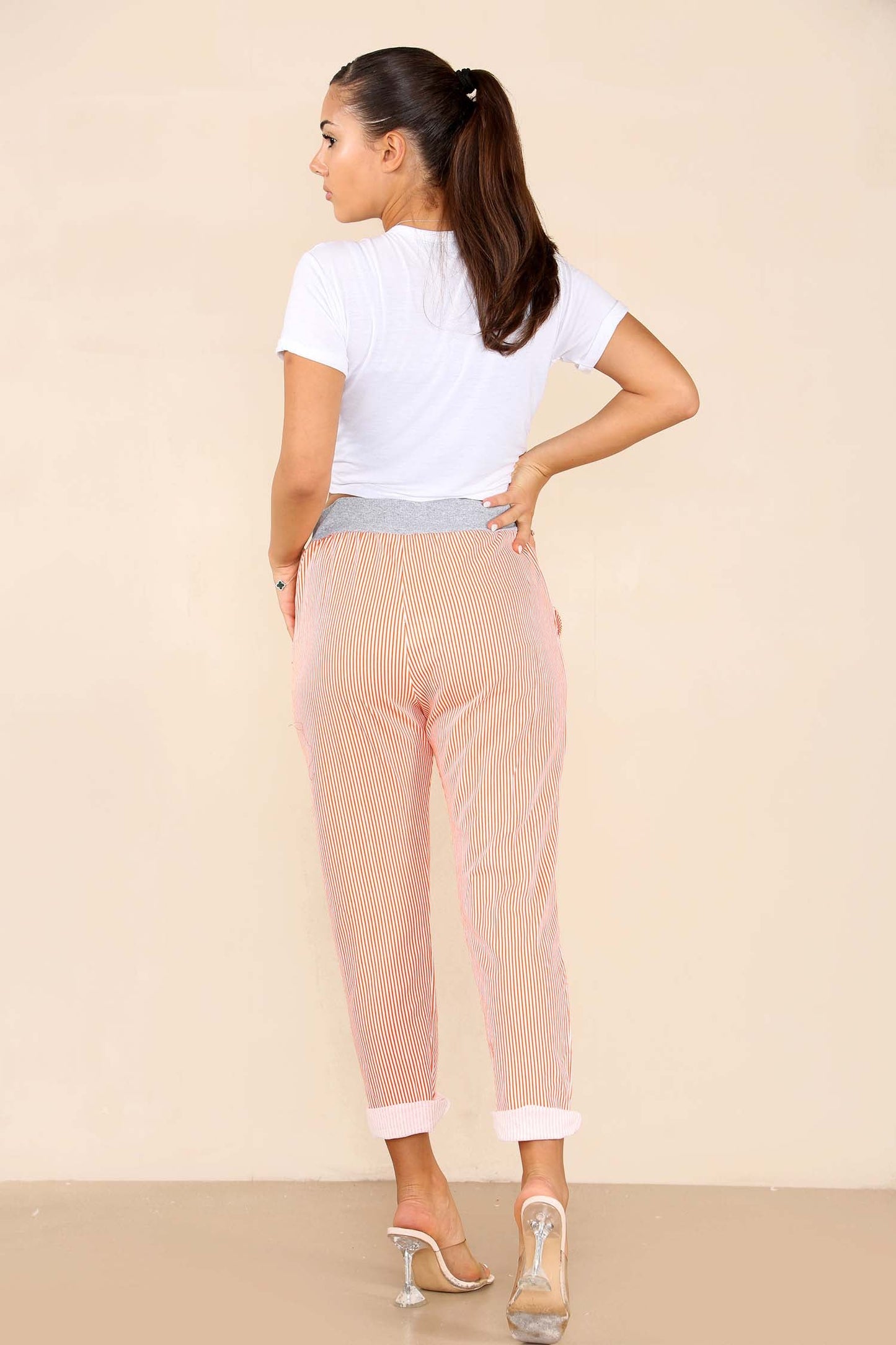 Italian Thin Stripes Print Drawstring Cotton Joggers