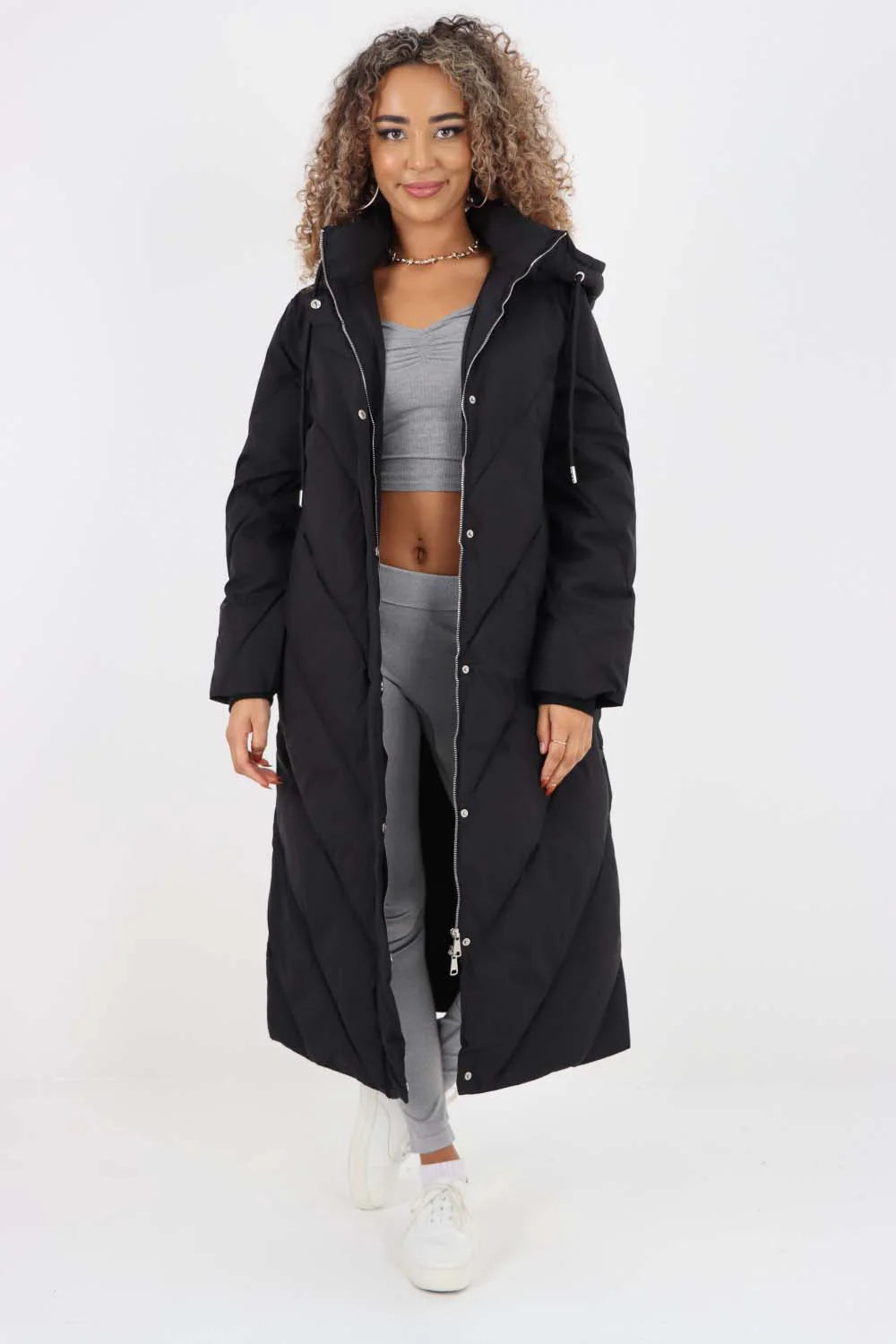 Italian Quilted Hooded Long Jacket Coat