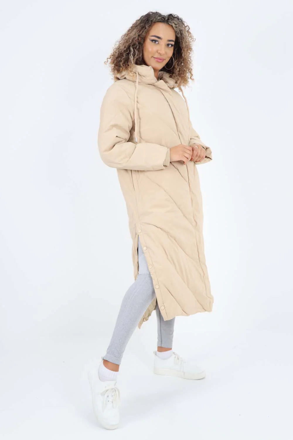 Italian Quilted Hooded Long Jacket Coat