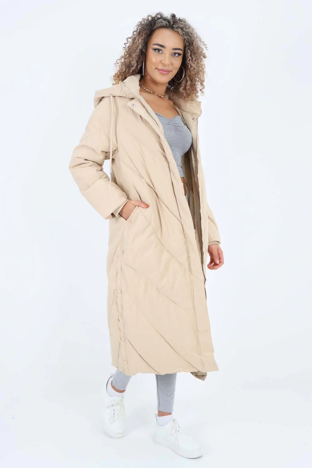 Italian Quilted Hooded Long Jacket Coat