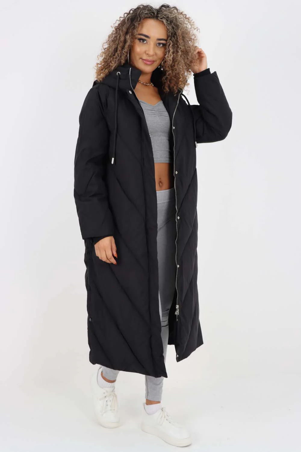 Italian Quilted Hooded Long Jacket Coat