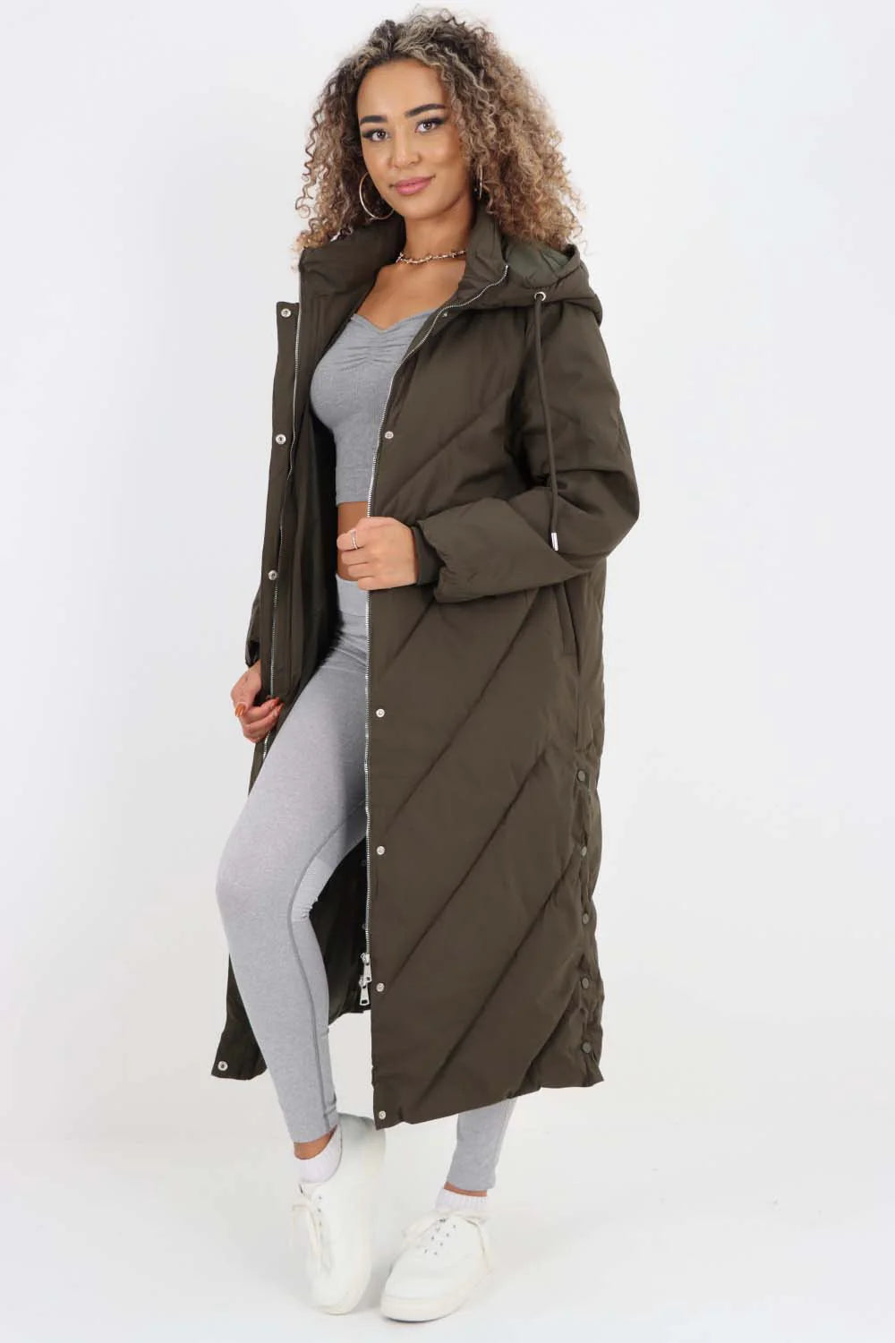 Italian Quilted Hooded Long Jacket Coat