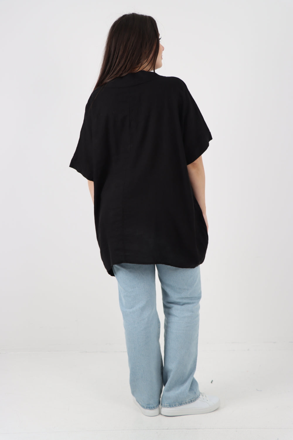 ITALIAN MESH NET POCKET COLLARED NECK LINEN TUNIC TOP
